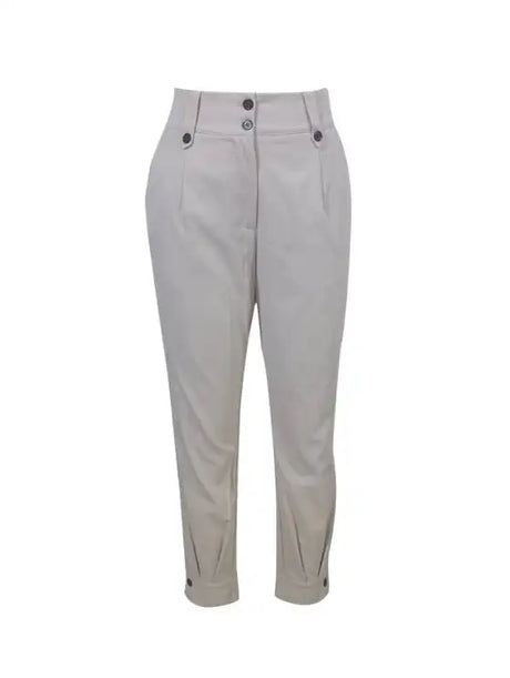 Women's Solid Color Non Elastic Belt Button Detail Four Season Fashion Pants - Lootquake