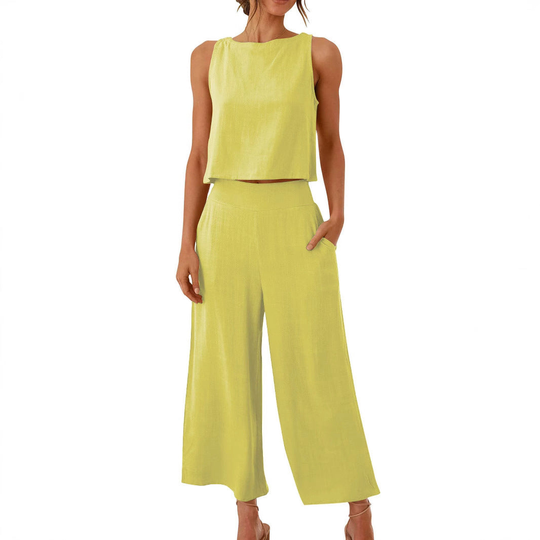 Sleeveless Wide Leg Trouser Set