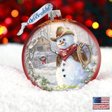 Cowboy Snowman Glass Ornament by D. Gelsinger - Christmas Santa Snowman Decor - 71115-2-1541