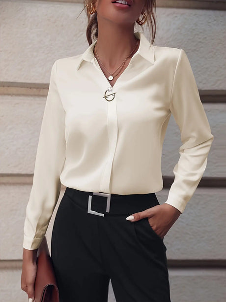 Fashionable Elegant Business Style Long Sleeve Shirt With Pearl Button - Lootquake