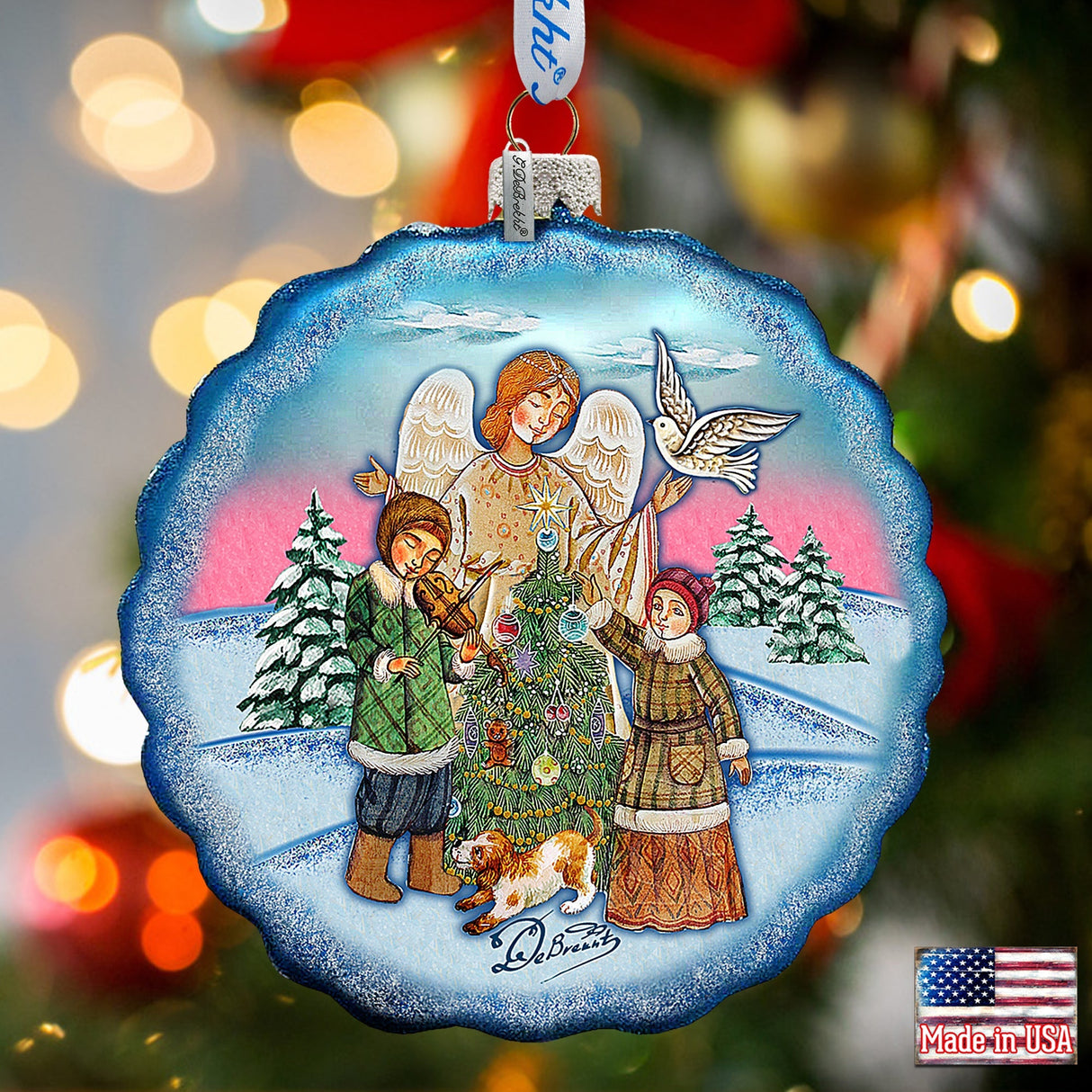 Winter Blessing Flower Glass Ornament by G. DeBrekht - Christmas Santa Snowman Decor - 759-021