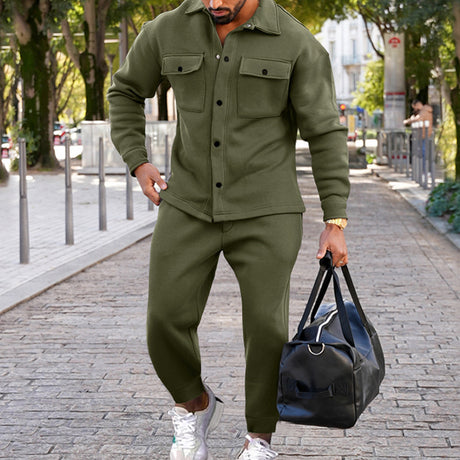 Suede Single-breasted Solid Color Slim Fit Two-piece Suit Men - Lootquake