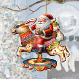 Adornos de madera de Papá Noel en carrusel de conejos de G. Debrekht, decoración navideña de Papá Noel y muñeco de nieve - 8611067