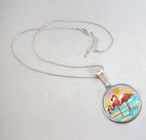 Flamingos Silver Plated Mother of Pearl Jewelry Pendant Necklace Coastal - 44046