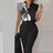 Ladies' V-neck Button Up Petal Sleeve Printed Off Shoulder Shirt Set - Lootquake