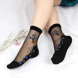 Lot de 10 paires de chaussettes en soie à broderie florale pour femmes, douces et respirantes