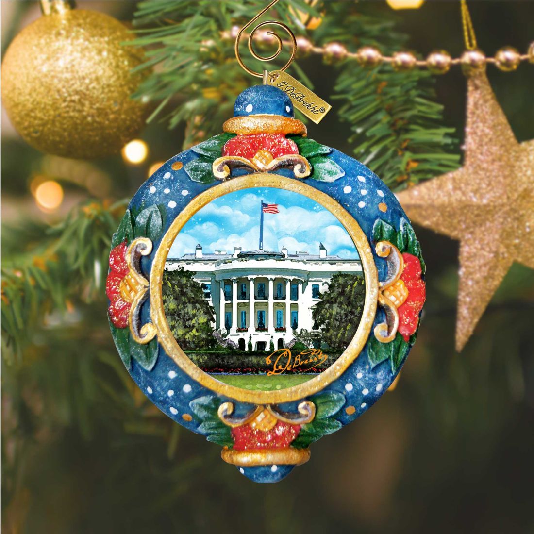 White House Sculpted Hand-Painted Christmas Ornament by G. DeBrekht - American Christmas Decor - 6103402