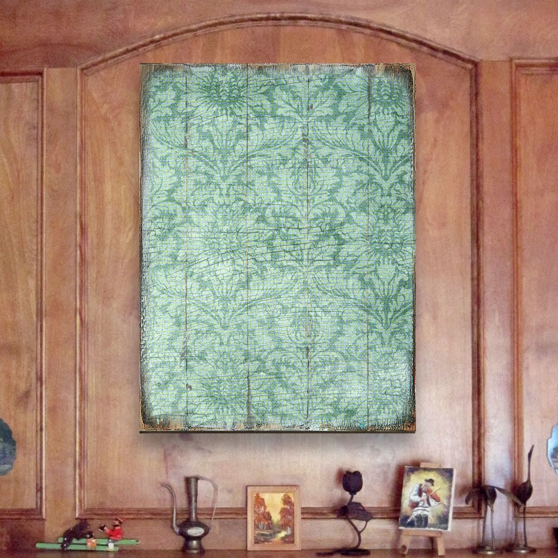 Arte mural rústico floral azul de madera de G. DeBrekht - Decoración floral ornamental - 95008B