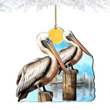 Beach Themed Ornaments - Pelicans Wooden Ornaments by G.Debrekht Coastal Holiday Decor - 8688195