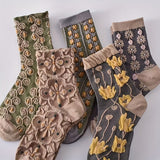 5 Pairs of Ultra-Soft Floral Pattern Womens Mid Tube Socks - Moisture-Wicking, Fashionable & Comfortable - Assorted Designs for Everyday Wear - Stockings & Hosiery Collection