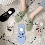 5 pares de calcetines con estampado de dibujos animados, divertidos y transpirables, de corte bajo, para mujer.