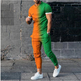 Solid Color Casual Round Neck Short Sleeves T-shirt Trousers Two-piece Set - Lootquake