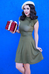 Olive Dot Bombshell Dress - Plus Sizes only