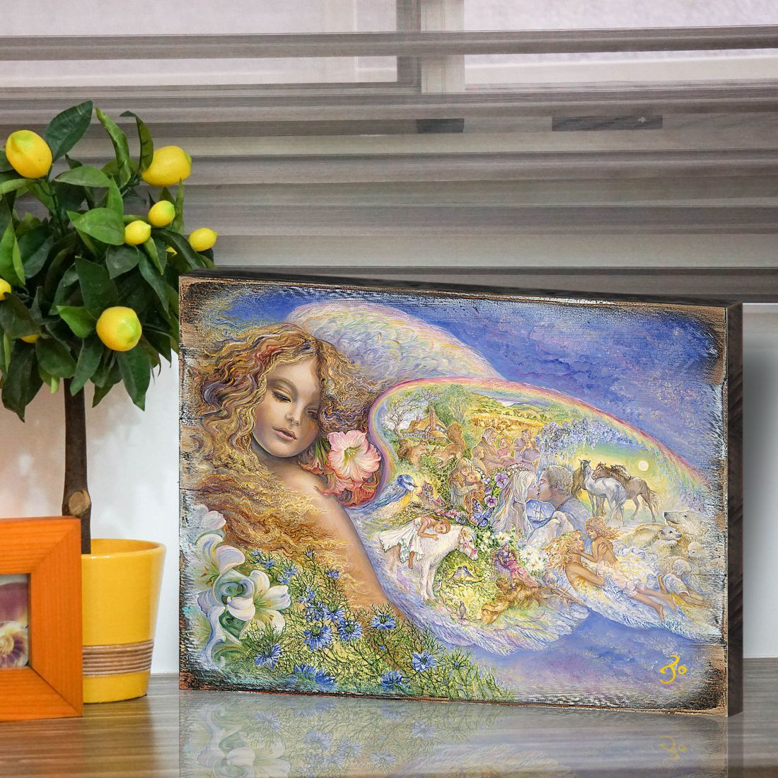 Arte de pared de madera "Alas de Amor" de Josephine Wall - Decoración de fantasía - 852153-JW