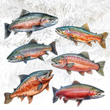 Wild Salmon Tales Decorative Wooden Clip-on Ornaments Set of 6 by G. Debrekht - Wildlife Decor - 8090109C-S6