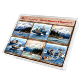Fishing Boats Wooden Cork Placemat and Coasters Gift Set of 7 by Nature Wonders Coastal Wildlife Decor  - 85405C-S7
