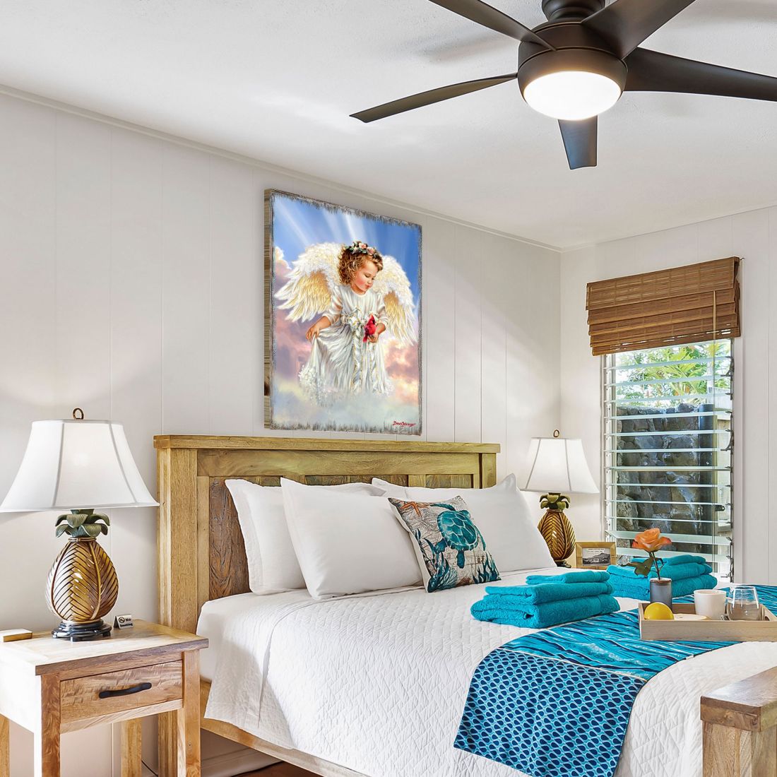 Ángel con cardenal, arte mural de madera de D. Gelsinger - Decoración navideña - 95676B-DG