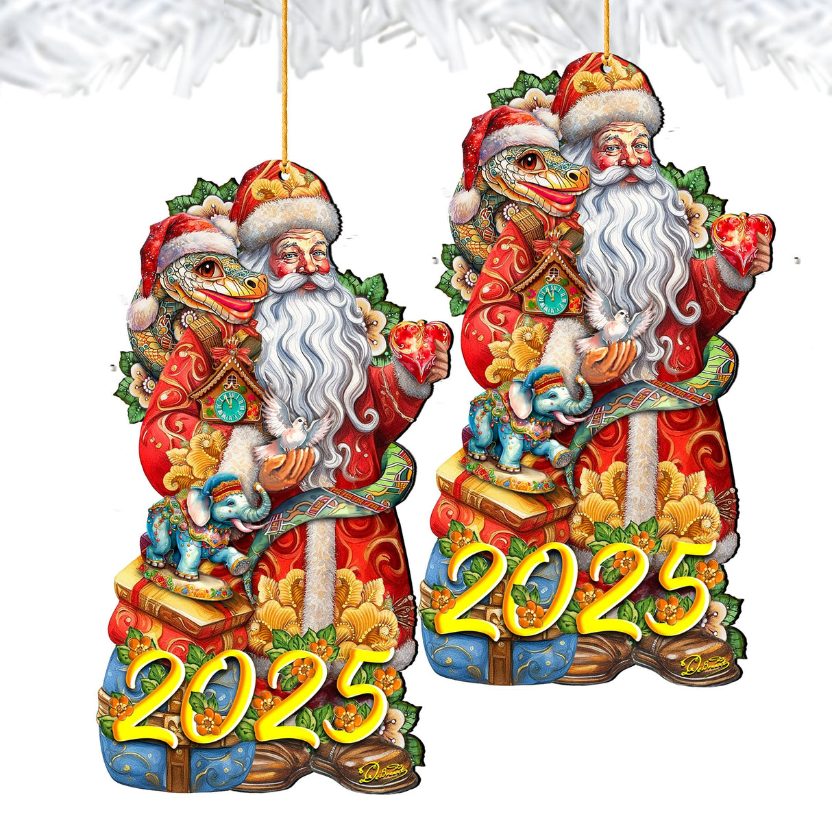 Adornos de madera con fecha de Papá Noel con serpiente (Especial 2025) de G. Debrekht - Decoración navideña de Papá Noel y muñeco de nieve - 8652754-25