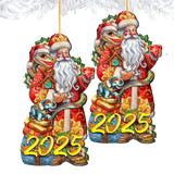 Adornos de madera con fecha de Papá Noel con serpiente (Especial 2025) de G. Debrekht - Decoración navideña de Papá Noel y muñeco de nieve - 8652754-25