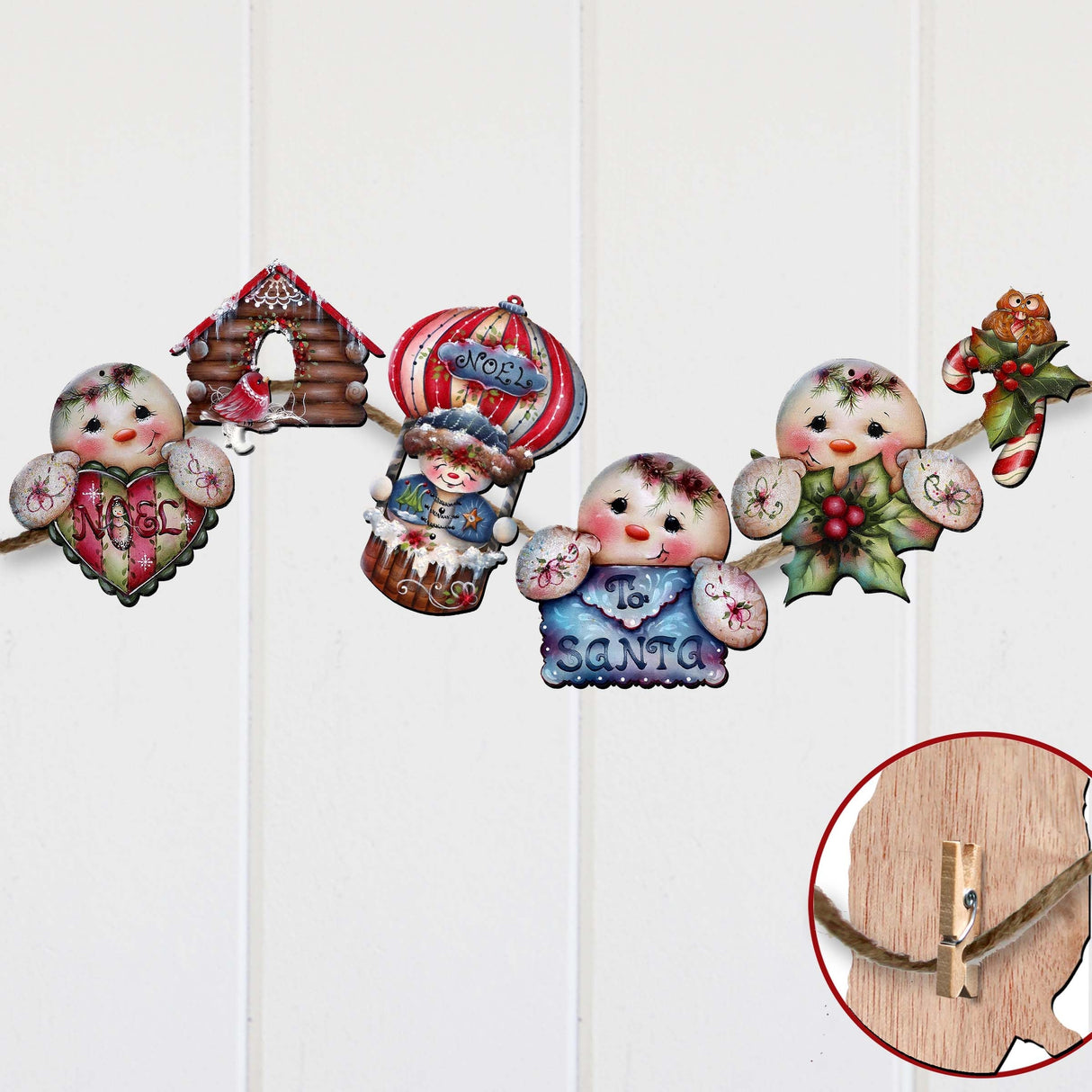 Giggles and Gifts Decorative Wooden Clip-on Ornaments Set of 6 by Jamie Mills-Price - Christmas Decor - 8090048C-MP-S6
