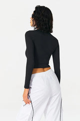 2023 Women's Contrasting Color Line Standing Collar Wears Knitted Shirts - Lootquake
