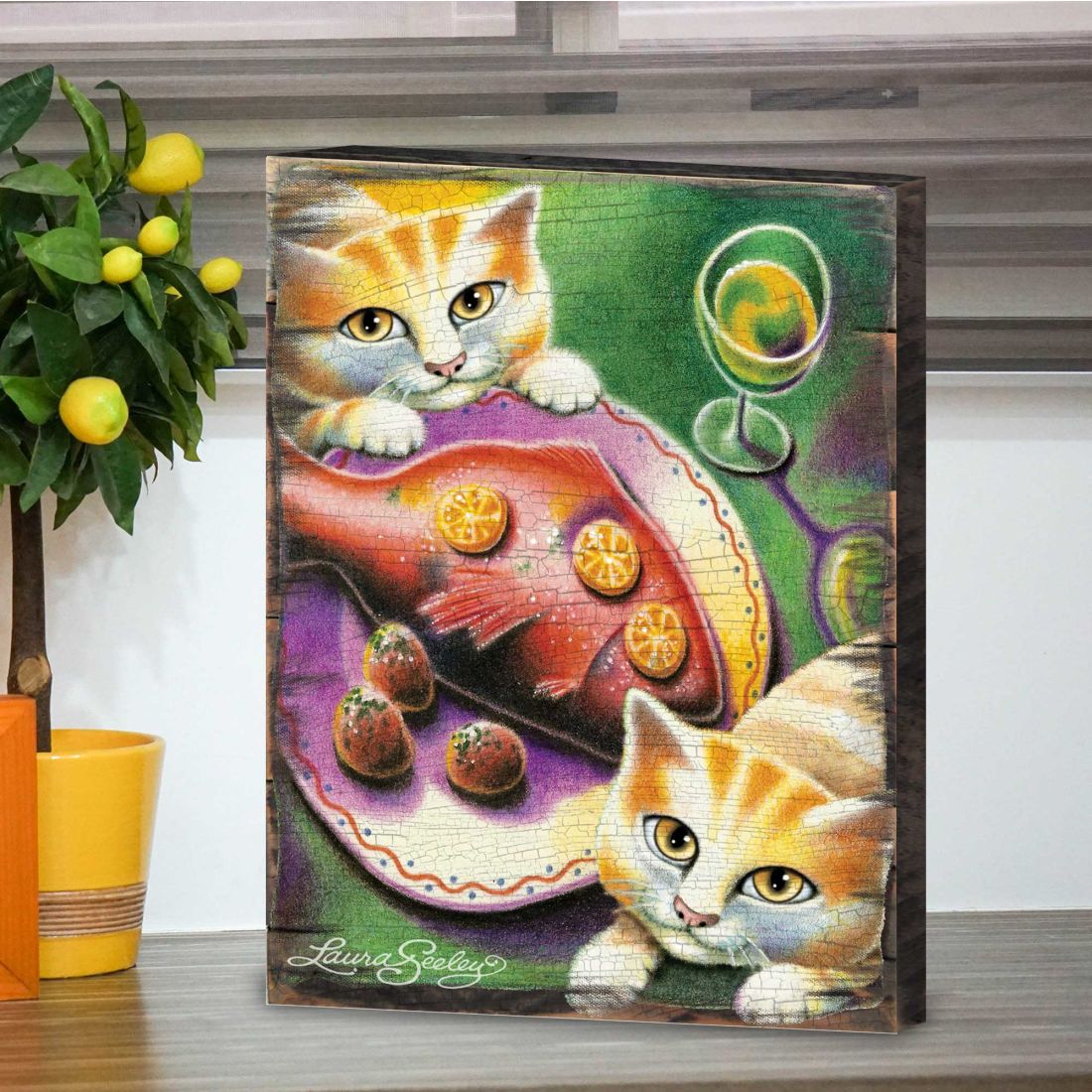 Chardonnay Wooden Wall Art by Laura Seeley - Pets Dog and Cats Decor - 8512111B