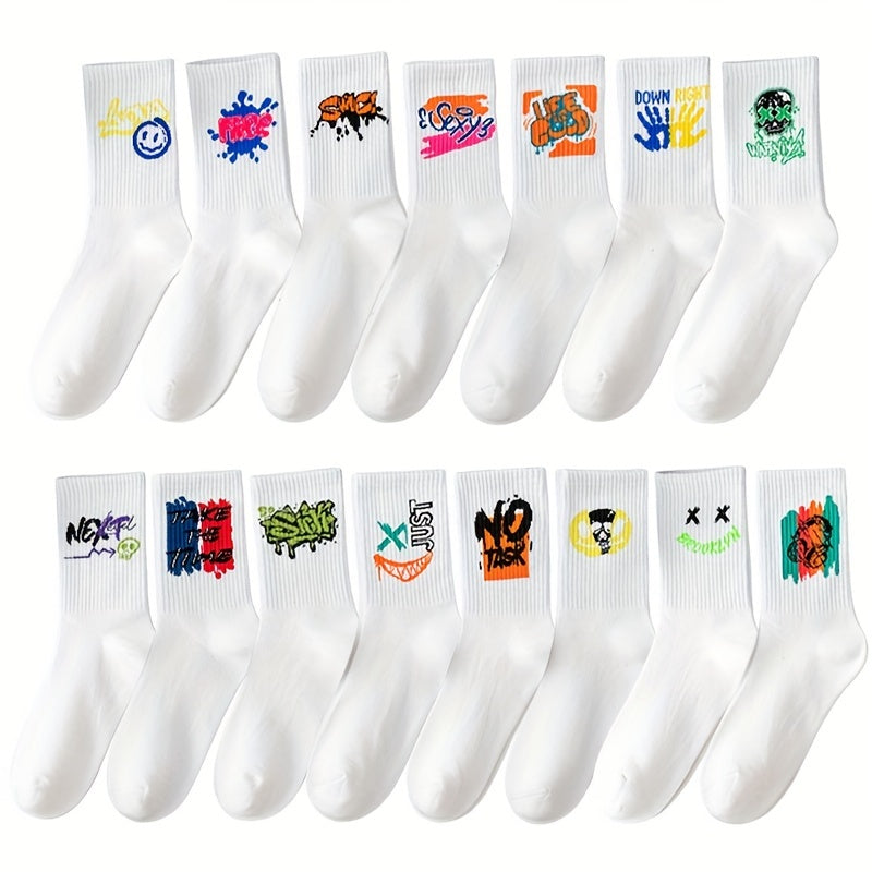 3/6/8/10/12 paires de chaussettes mi-longues avec graffitis et peinture au pistolet pour une mode, un confort et une durabilité personnalisés