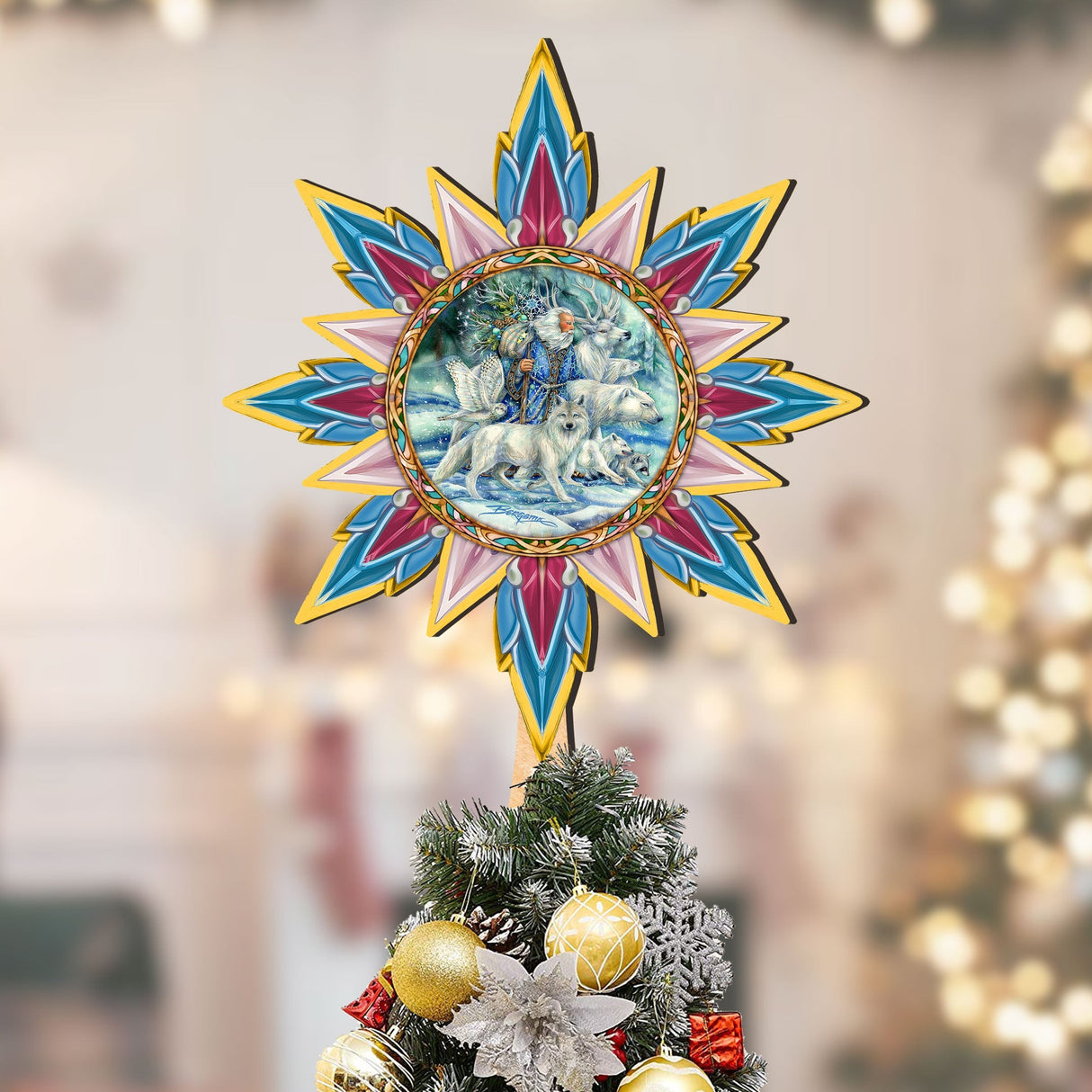 Cool Winds Father Winter Animals Tree Topper Wooden Decor by J. Bergsma  - Santa Snowman Decor - 89521-JB