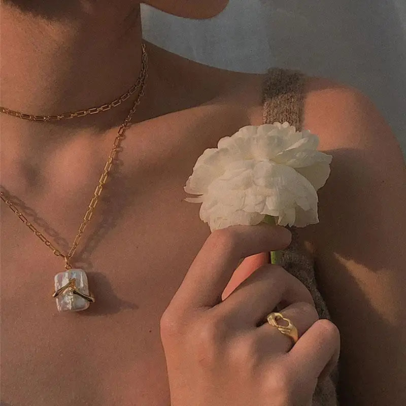 Unique Square Baroque Pearl Couple Pendant Necklace Valentines Day Lover Gift Party Jewelry - Lootquake