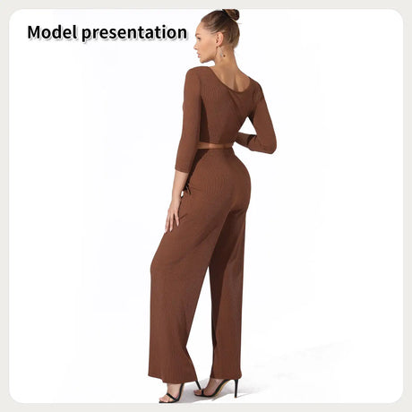 Women's Fashion Simple Solid Color Top Pants Set - Lootquake