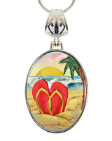 Flip Flops Silver-Plated Mother of Pearl Jewelry Pendant Necklace - 44055