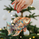 Juego de 3 adornos decorativos de madera con forma de pez costero de G. Debrekht - Decoración costera - 8091034-S3