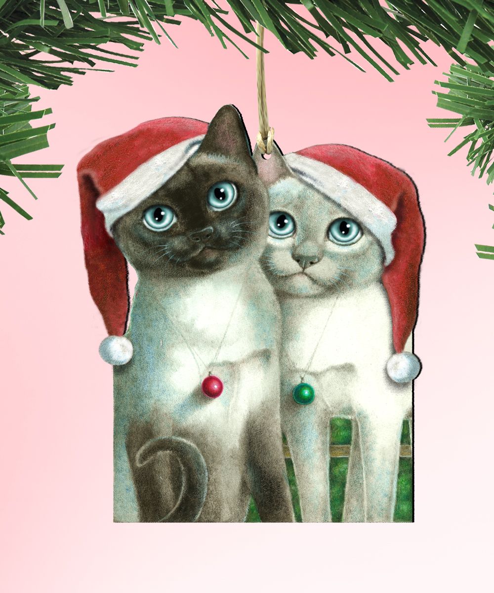 Adornos de madera con forma de ángel y gato de Papá Noel - Adorno para árbol de Laura Seeley - Decoración para perros y gatos - 8512059-LS