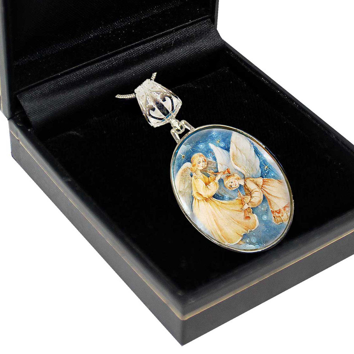 Angels Watching Over Silver Plated Mother of Pearl Jewelry Necklace - 43046