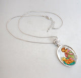 Blessing Angel with Child Silver Plated Mother of Pearl Silver Necklace - 43028
