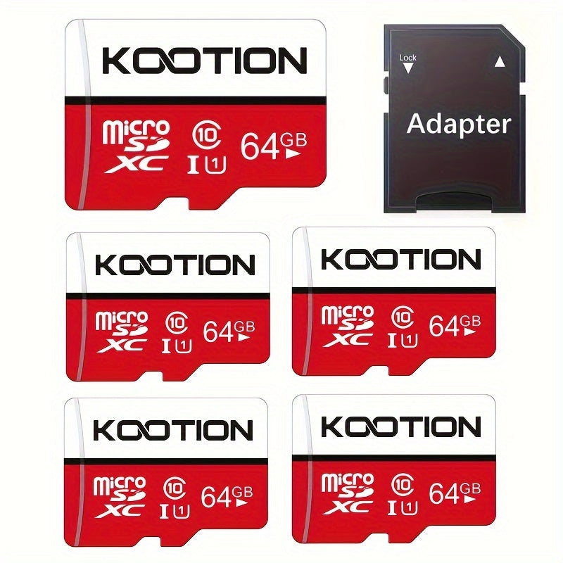 [10 cartes TF haute vitesse] KOOTION Lot de 10/5 cartes mémoire TF haute vitesse UHS-I C10 U1 64 Go 32 Go 512 Mo avec adaptateur SD | Mini carte SDXC pour smartphone, tablette, ordinateur portable, caméra embarquée, drone, console de jeu