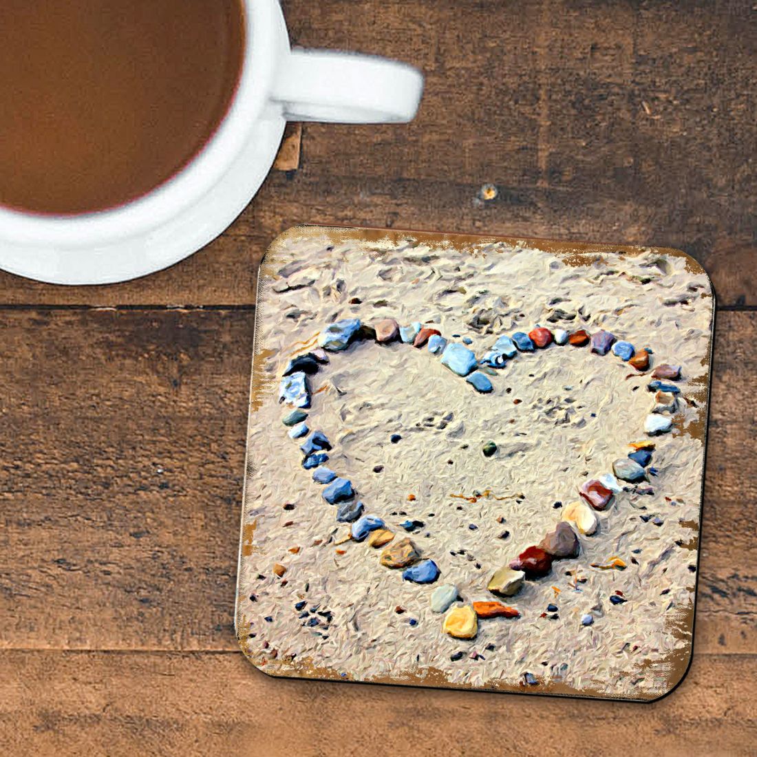 Juego de 4 posavasos de corcho de madera con diseño costero de Heart Beach Art de Nature Wonders - Decoración costera con vida marina - 95254C-S4