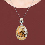 Butterfly Silver Plated Mother of Pearl Jewelry Pendant Necklace - 44037O