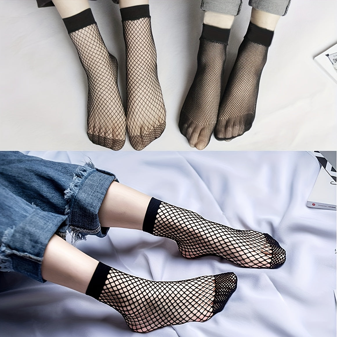 3 pares de calcetines sexys para mujer, talla grande, elásticos, calados, de rejilla, transpirables, cortos.