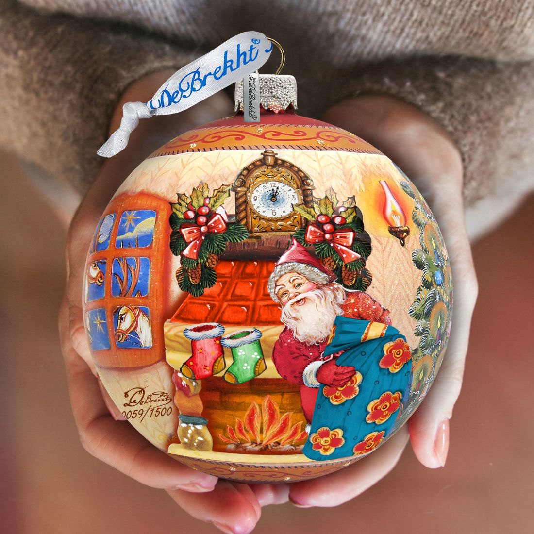 Christmas Night Ball Glass Ornament Limited Edition by G. DeBrekht - Christmas Santa Snowman Decor - 73851