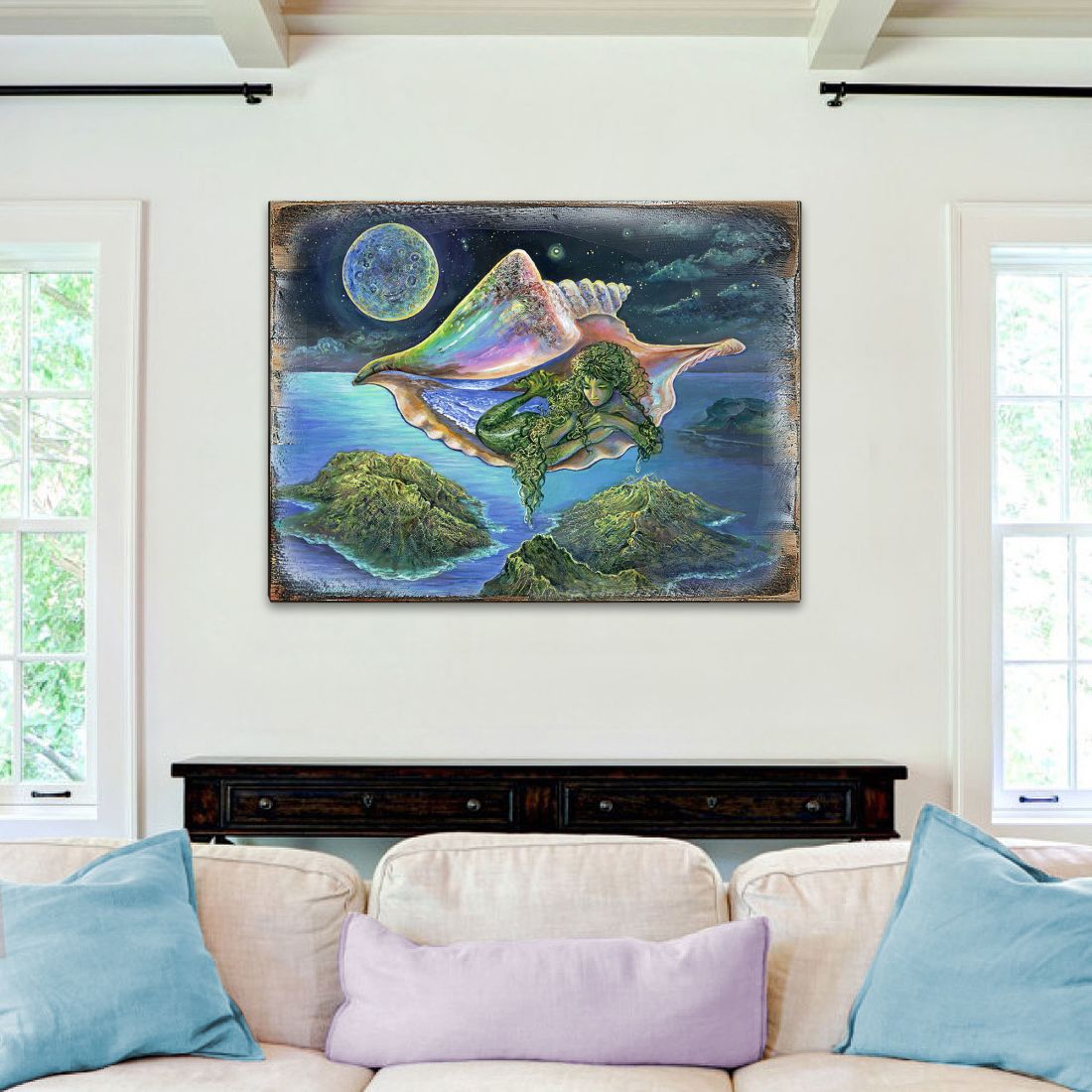 Sea View Fantasy Wooden Wall Art by Josephine Wall - Fantasy Decor - 852136-JW