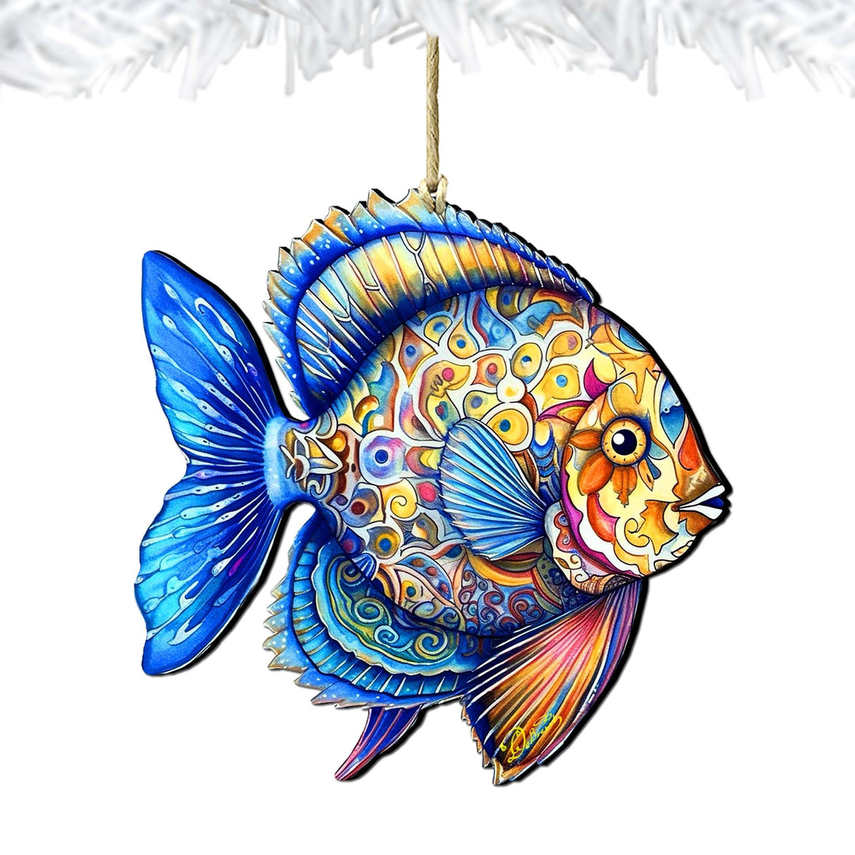 Nautical Christmas Ornaments - Oceanic Opal Fish Wooden Ornaments by G. Debrekht Coastal Holiday Decor - 8688302