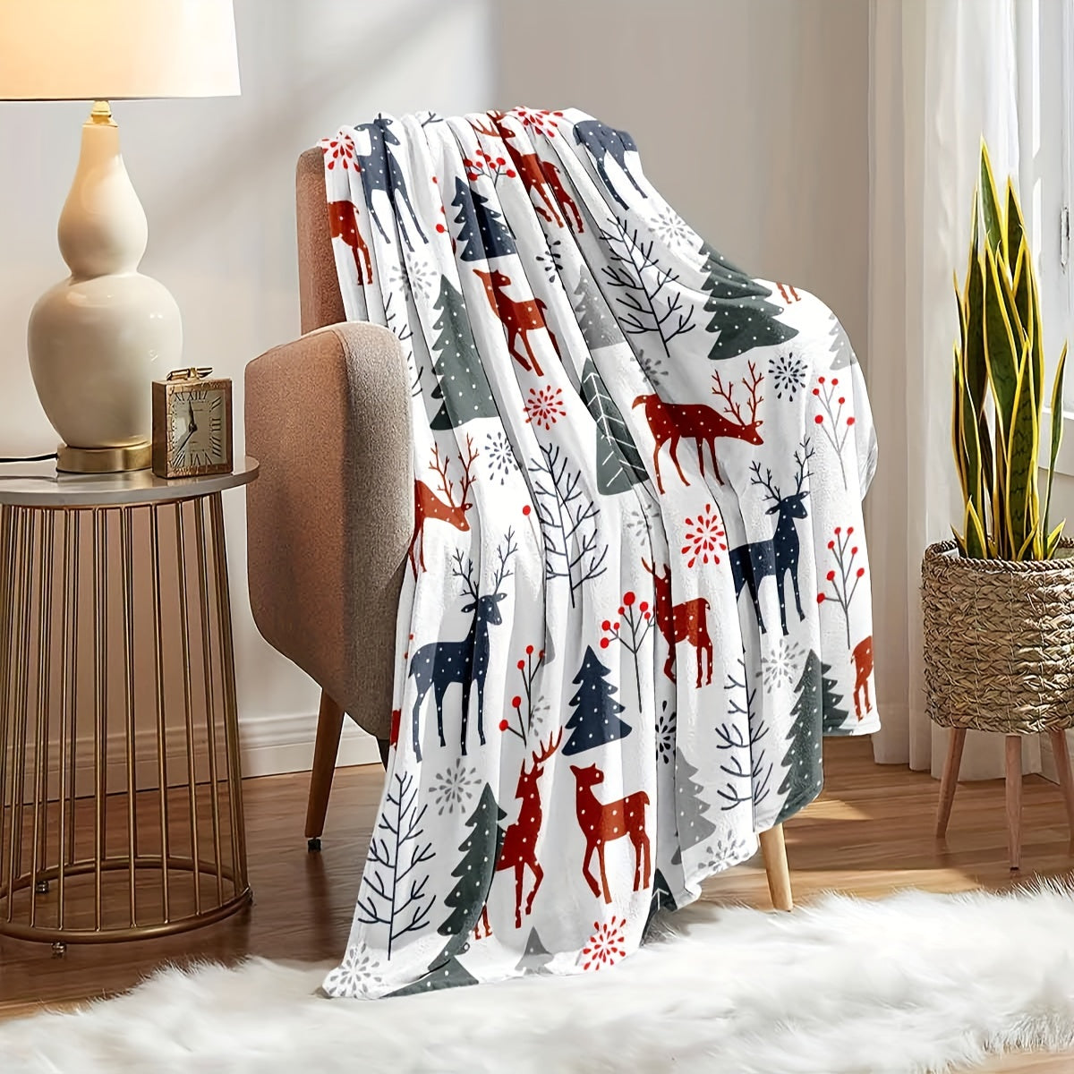 1 couverture imprimée motif cerf sur le thème de Noël, douce et chaude pour canapé, lit, voiture, bureau, camping, voyage, cadeau idéal pour toutes les saisons