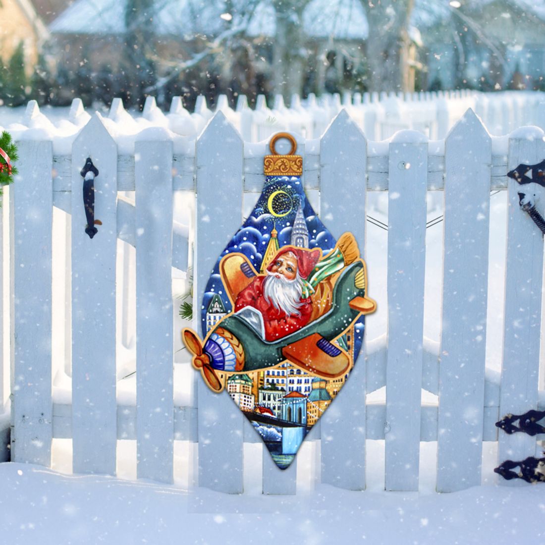 Decoración navideña para puerta con Papá Noel en un avión de G. DeBrekht - Decoración navideña con muñeco de nieve de Papá Noel - 8112170H