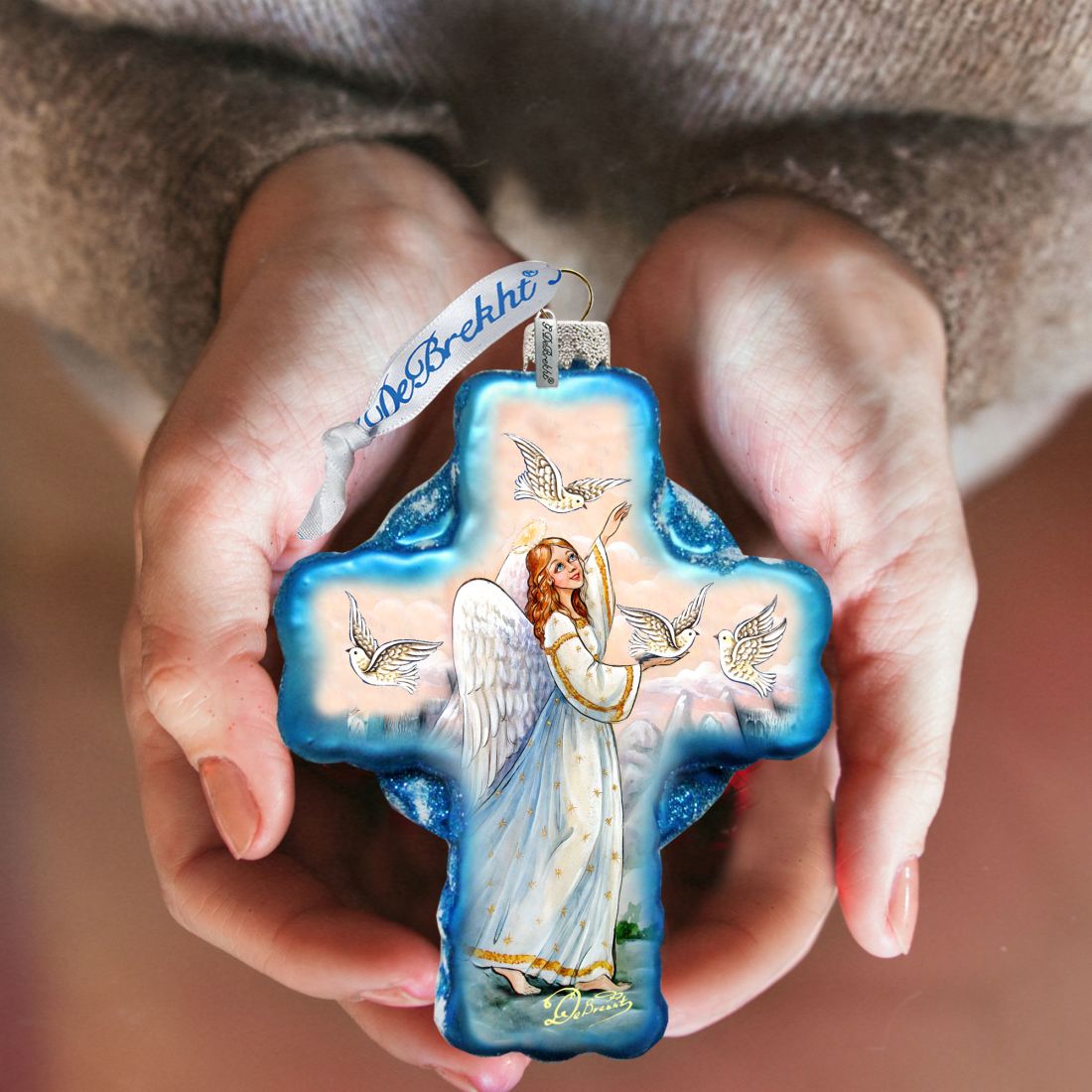 Adorno de cristal con forma de cruz de ángel de la guarda, de Debrekht 758-019
