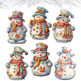 Snowman Decorative Wooden Clip-on Ornaments Set of 6 by G. Debrekht - Christmas Decor - 8090023C-S6