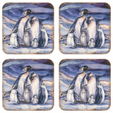 Juego de 4 posavasos de corcho de madera con diseño de familia de pingüinos de J. Bergsma - Decoración de fauna costera - 8199472C-S4-S4 (Copia)
