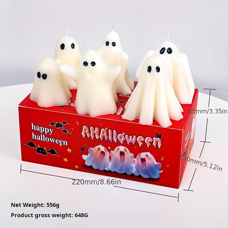 Coffret de 6 bougies parfumées fantômes effrayants pour Halloween, aromathérapie sans fumée avec mèche en coton, paillettes, idéal pour la décoration et les cadeaux de Noël.