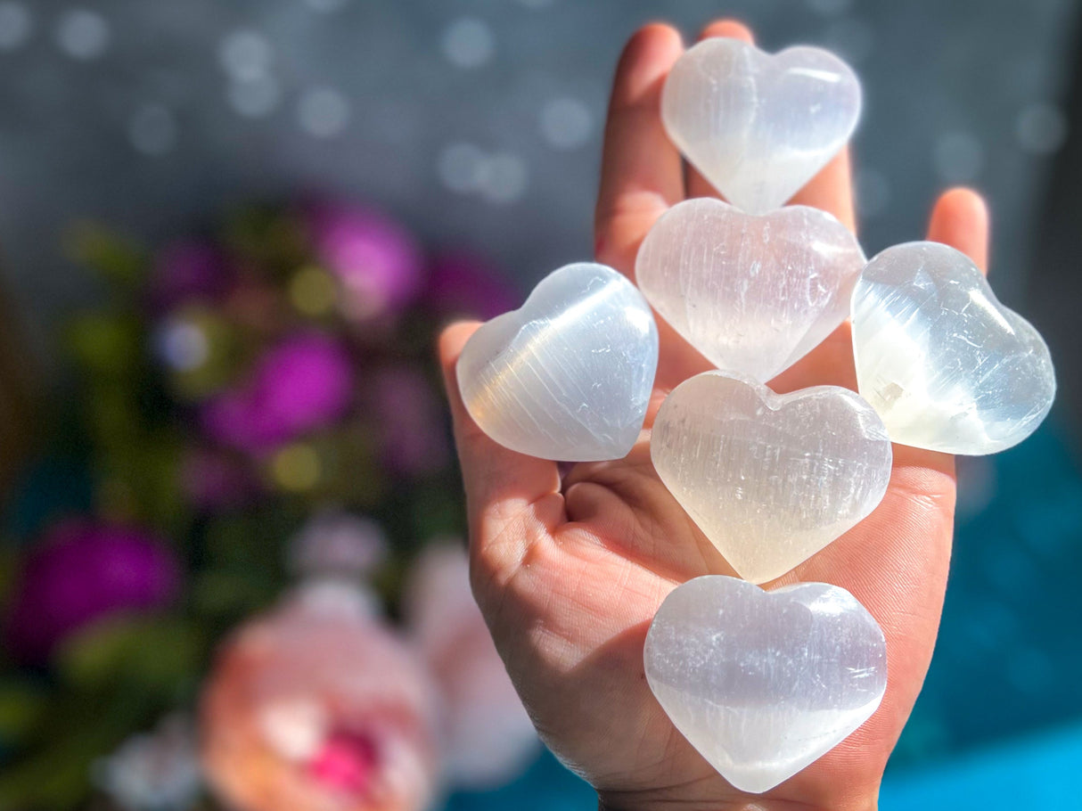 4 CM Sweet Selenite /  Satin Spar Hearts