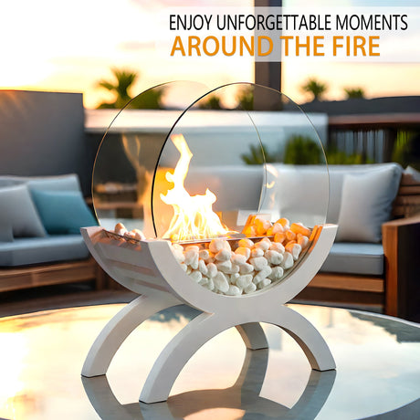JHY DESIGN Round Tabletop Firepit 43cm H – Bio Ethanol, Ventless, Indoor/Outdoor-4